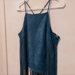 Suede Navy Fringe Top
